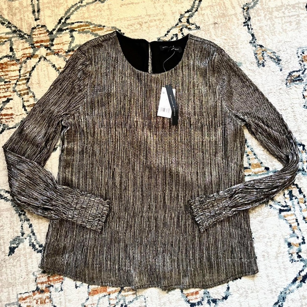 Banana Republic Metallic Silver Long Sleeve Blouse